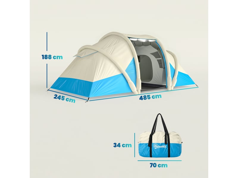  Tente gonflable, facile à monter, 4 personnes, 2 chambres, bleue  - Conforama E