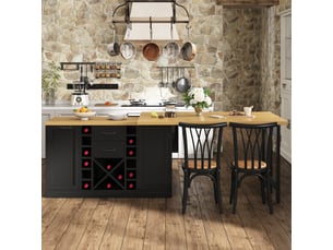 Desserte de cuisine avec 2 tiroirs, portes, porte-bouteilles et plateau pivotant, en mdf 120×40×73,8 cm noir