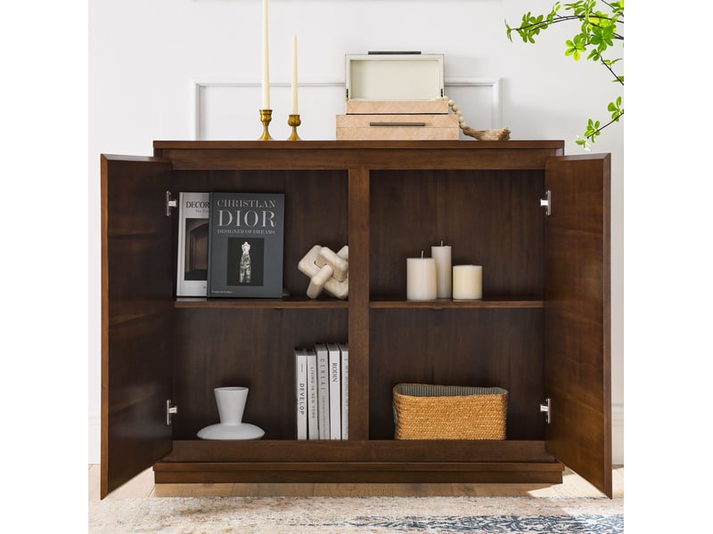  Buffet 99×23.5×82.3 cm en mdf à 2 portes avec passages pour câbles couleur noyer chicfurn  - Conforama B