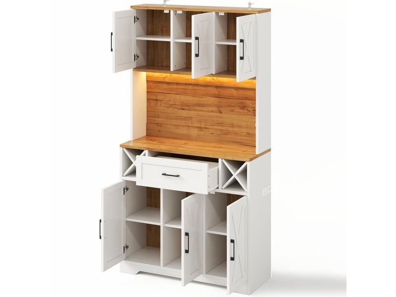  Servers, sideboards &amp; buffets - armoire de rangement haute avec éclairage led armoire de rangement avec supports à vin, ar - mdf - blanc - 105 x 40 x 180 cm - usage domestique - installation simple N635P4818343536W - Conforama E