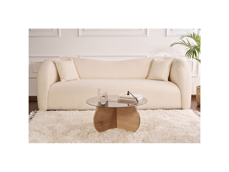  Table basse de salon en verre trempé et bois mdf mélaminé chêne saphir et fumé 75 x 75 x 35 cm  - Conforama C