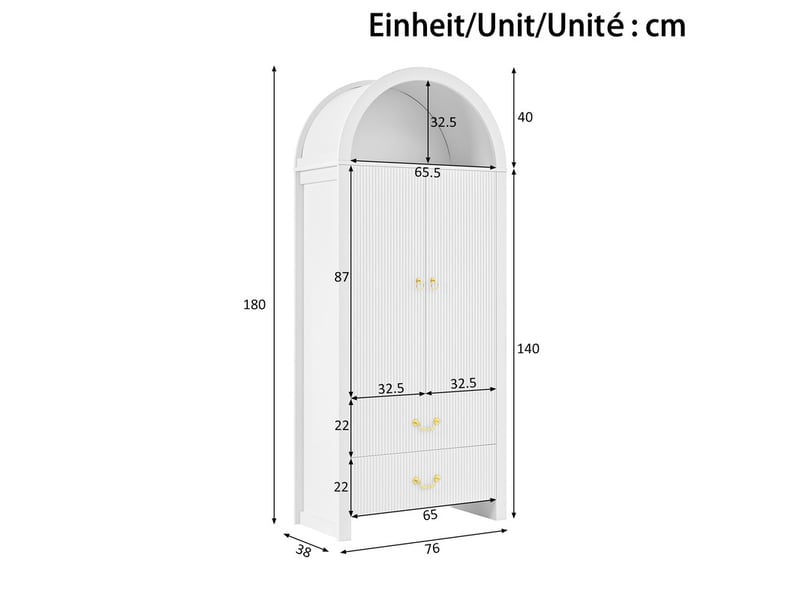  Armoire — blanc — 76 × 38 × 180 cm — 2 portes et 2 tiroirs  - Conforama C