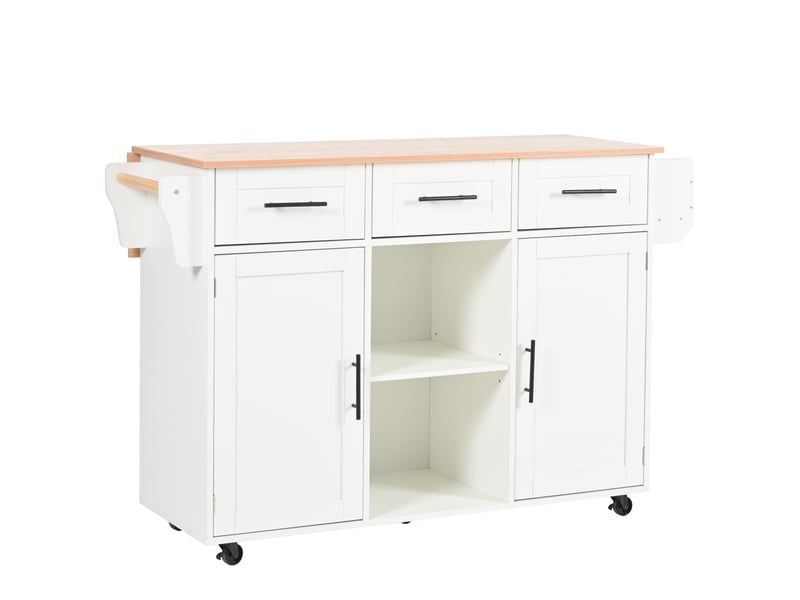 Desserte de cuisine 139x46 cm blanche avec plateau pliant, rangement et roulettes - Conforama A