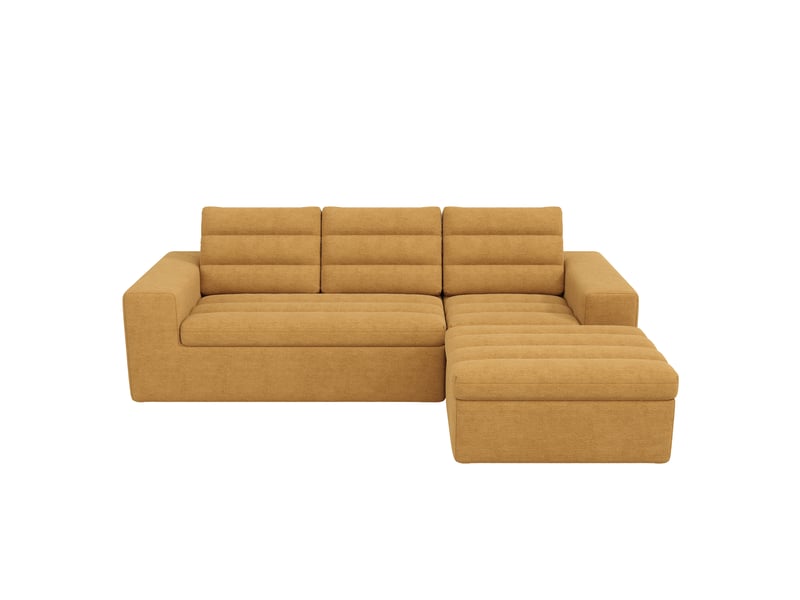 Canapé d'angle modulable 4 places en chenille orange sans armature avec pouf - Conforama A