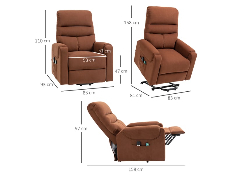 Fauteuil releveur électrique pour senior, massage 8 points, chauffage lombaire, dossier inclinable à 150 degrés, salon - Conforama C