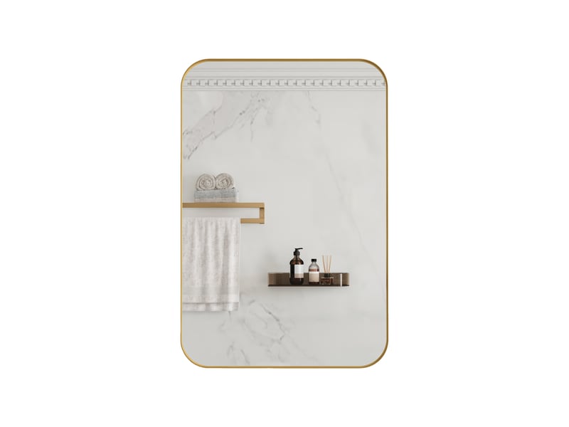 Armoire miroir murale rectangulaire dorée, étagères réglables, rangement - Conforama A