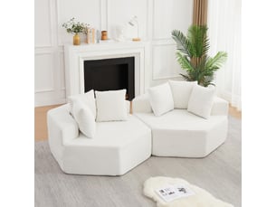 Fauteuil simple - 122x138x76cm - modulables en chenille bouclée avec 6 coussins & ressorts ensachés - blanc