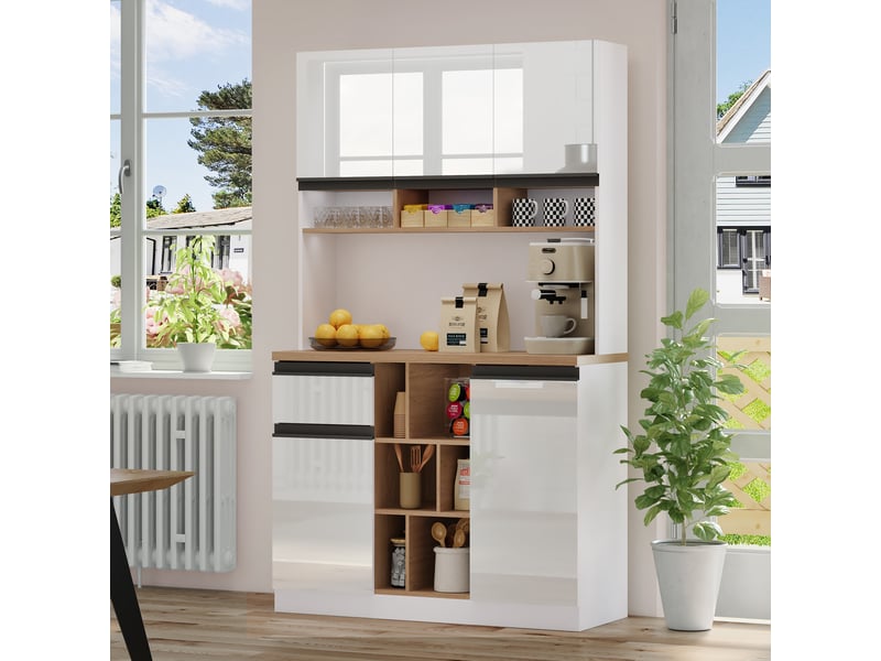  Buffet blanc moderne 105x45x185 cm – portes brillantes, étagères réglables, sécurité anti-bascule  - Conforama D