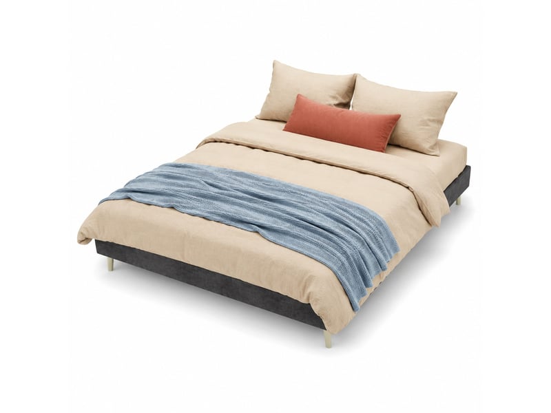 Lit adulte 160 × 200 cm 2 places en velours gris, structure basse, sans matelas, style moderne - Conforama A