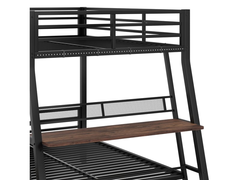  Lit superposé 140 x 200 gain de place bureau intégré tiroirs doubles led garde-corps escalier métal noir sans matelas  - Conforama R