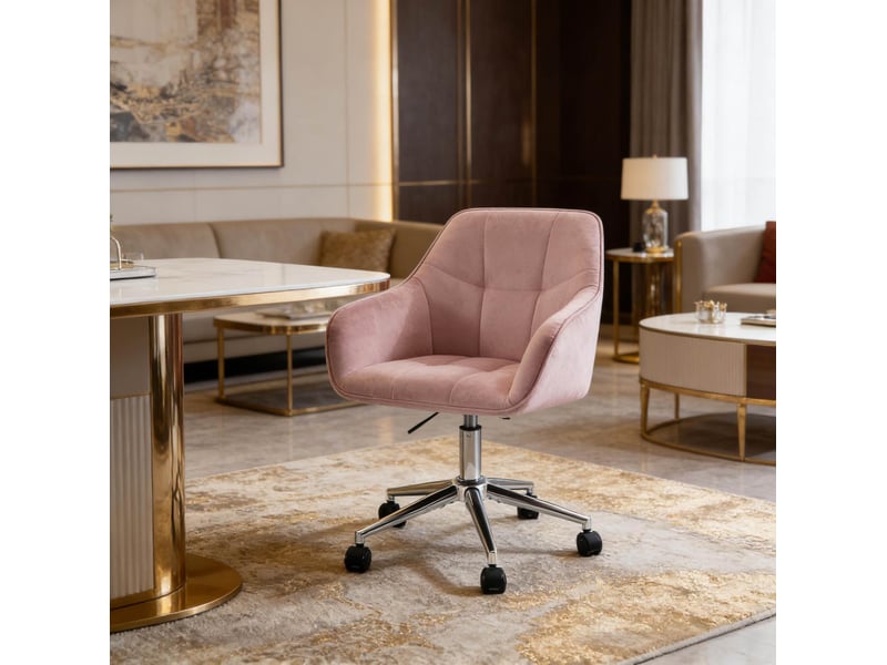  Chaise de bureau 40x56x90 cm réglable pivotante velours métal rose  - Conforama B