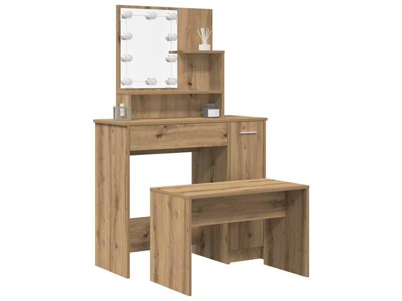 Ensemble de coiffeuse avec led chêne artisanal bois ingénierie shl24833 - Conforama B