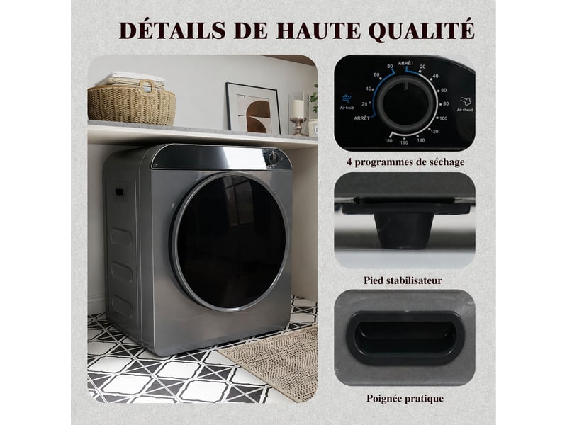  Sèche-linge gris 3 kg (capacité réelle 5 kg), radiateur en céramique, 4 programmes et anti-surchauffe  - Conforama E