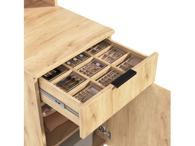  Garde-robe d'entrée 45x47x200 cm avec éclairage led et tiroir à bijoux, mdf, bois clair, rangement entrée et dressing  - Conforama E