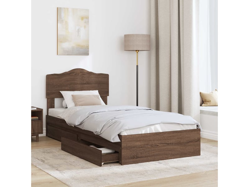  Lit simple- lit adulte -  lit de rangement chêne brun 70 x 190 cm bois d'ingénierie  - Conforama B