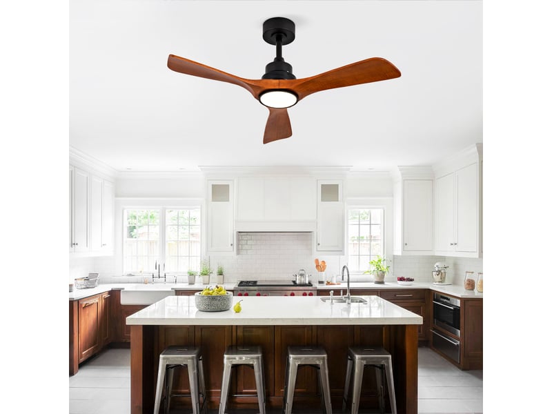  Ventilateur de plafond neuf de 107 cm (42 pouces) avec éclairage, 3 pales en bois massif, double commande intelligente (télécommande + interrupteur mural), moteur cc réversible avec fonction mémoire, ventilateur de plafond silen…  - Conforama C