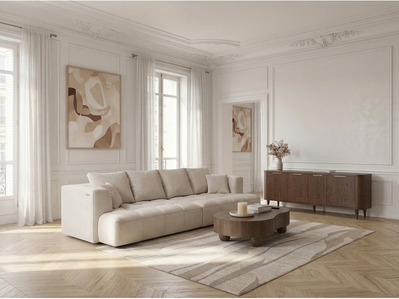  Bobochic canapé droit convertible double avance-recule électrique clovis tissu lisse beige CLOVIS - Conforama B
