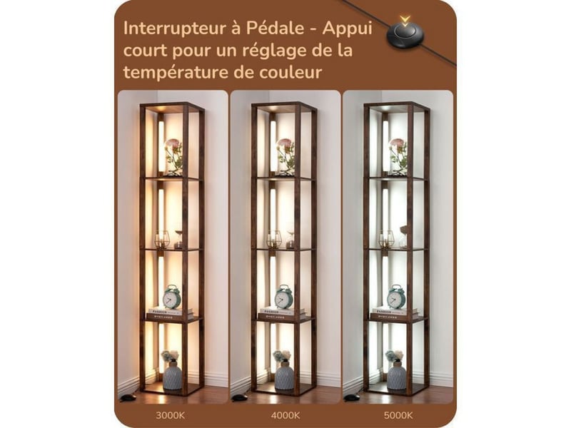  Lampadaire led 20w avec tige rotative 360 et 4 tablettes bois brun 370618_AAAYF22709_6_DROPFR - Conforama C
