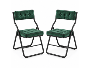 Lot de 2 chaises pliantes rembourrées 46x47x80 cm, sans montage, dossier incurvé 110°, assise en velours, structure acier renforcée, vert