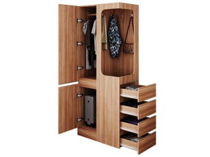 Armoire avec 1 porte, 4 tiroirs latéraux et penderie ouverte, pour chambre, en bois naturel, 70 × 40 × 170 cm