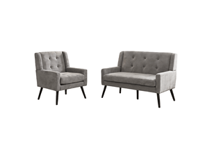 Lot 2 fauteuils gris clair 1+2 places, mousse haute densité, tissu doux durable, pieds bois massif avec patins, salon et bureau