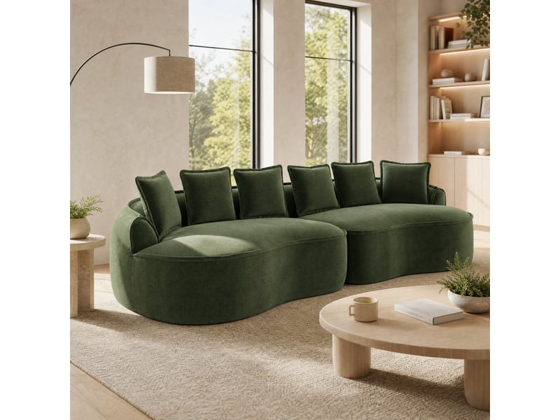  Canapé modulaire 4 places vert en chenille avec coussins  - Conforama D