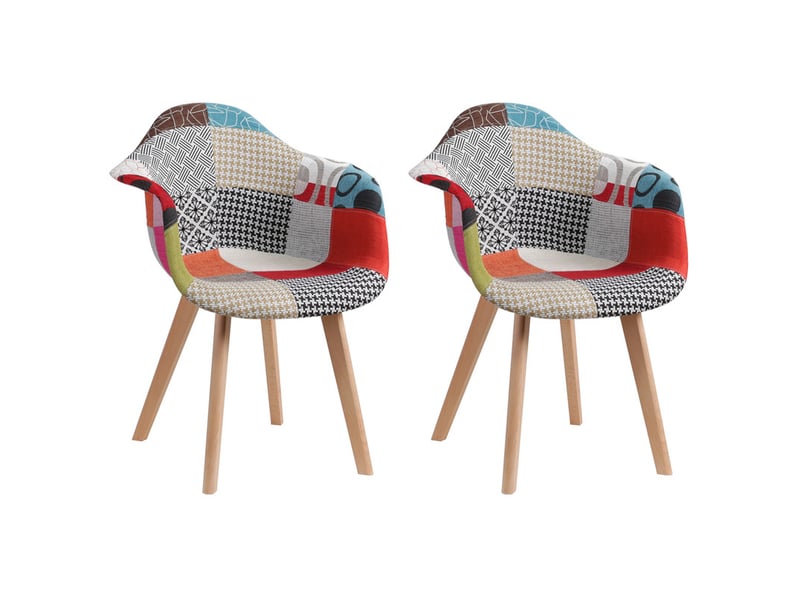 Chaises patchwork vintage (lot de 2) - pieds en bois massif - chaises de salle à manger et de salon (rouge)  - Conforama A