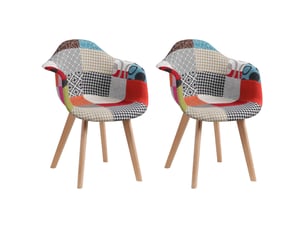Chaises patchwork vintage (lot de 2) - pieds en bois massif - chaises de salle à manger et de salon (rouge)