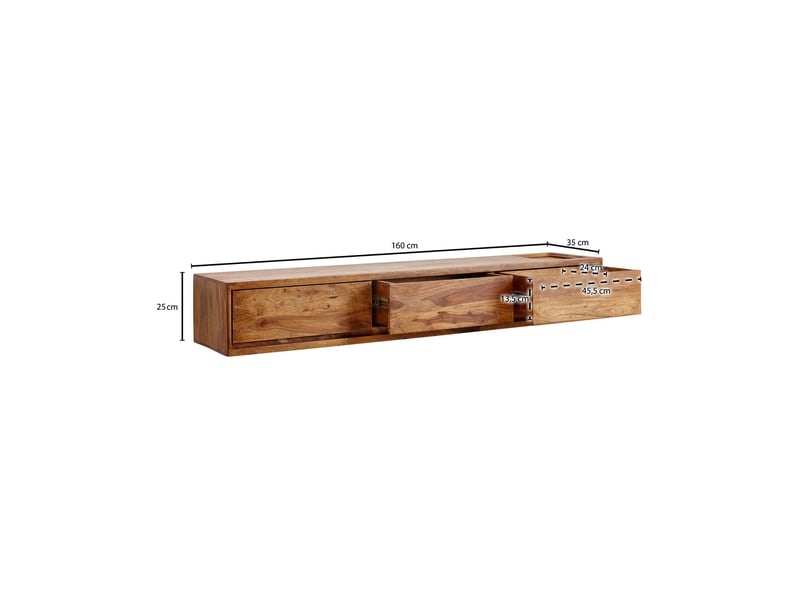  Meuble tv suspendu 160x35x25 cm en bois de sheesham massif  - Conforama D