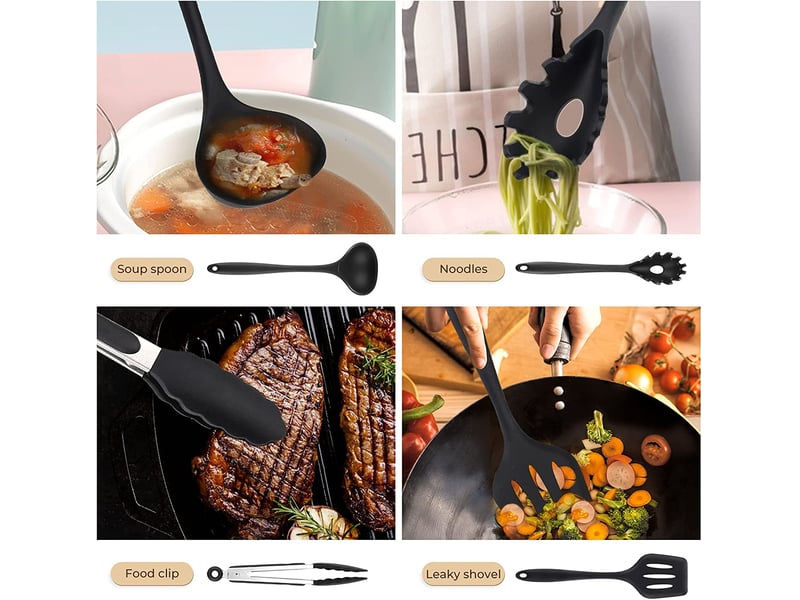 Ustensiles de cuisine, 10 pièces ustensiles de cuisine silicone,outil de cuisine antiadhésif pour cuisine écumoire,louche, spatule,cuillère à pâtes - Conforama C