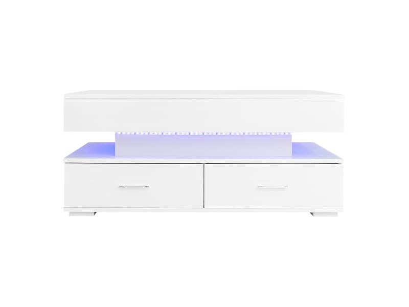  Table basse relevable hydraulique blanche 100 × 50 × 44 cm, led, bluetooth, 2 tiroirs  - Conforama A