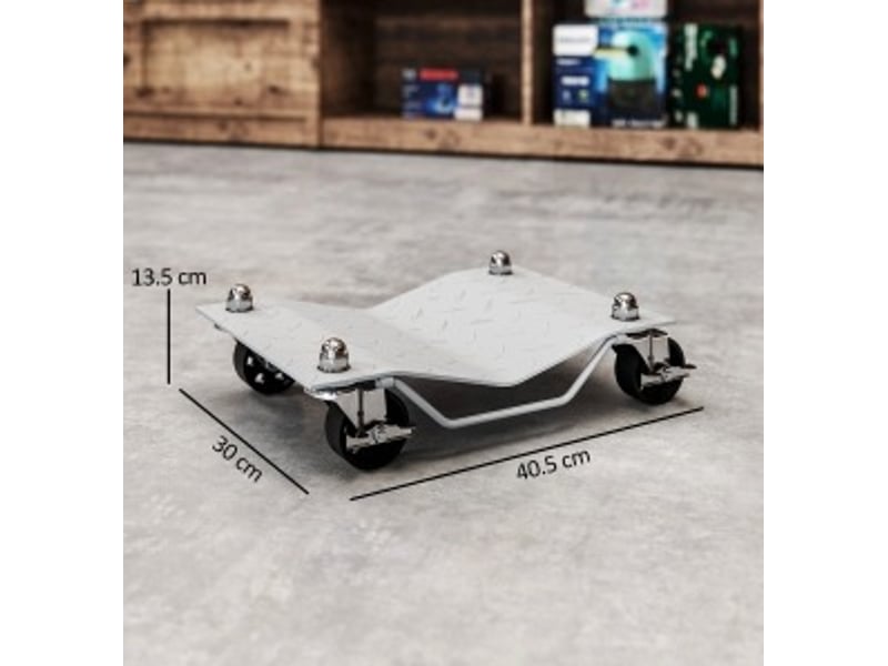 Lot de 2 patins de déplacement pour pneus 40,5 x 30 x 13,5 cm gris acier, 4 roulettes avec frein  - Conforama B