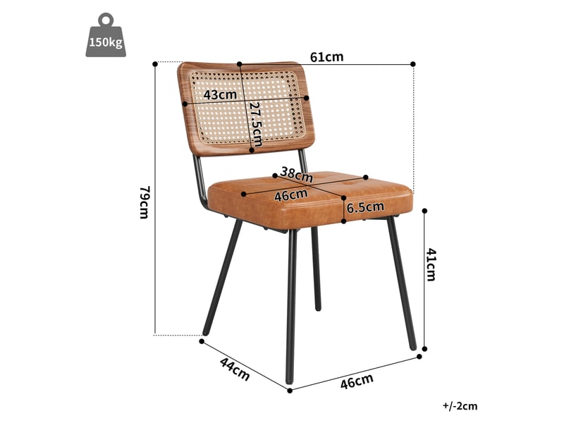 Lot de 6 chaises, dossier rotin pe, pieds fer réglables, design élégant, polyuréthane + acier, marron - Conforama C