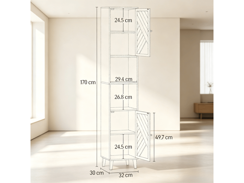  Colonne de rangement 32x30x170 cm bambou effet bois naturel avec portes  - Conforama C
