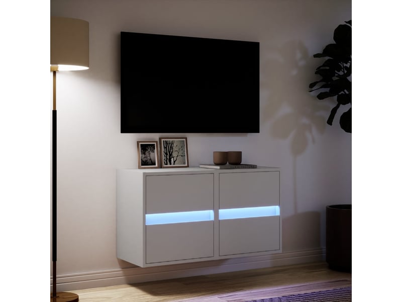 Lot de 2 meuble tv mural avec lumières led blanc 41x31x45 cm shl9815 - Conforama E
