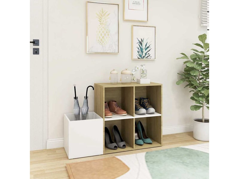  Meuble à chaussure, armoire à chaussures entrée blanc chêne sonoma bois ingénierie  - Conforama C