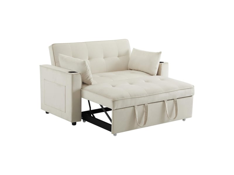  Canapé convertible 2 places en velours beige 137 x 76,5 x 83 cm N653P464748A - Conforama B
