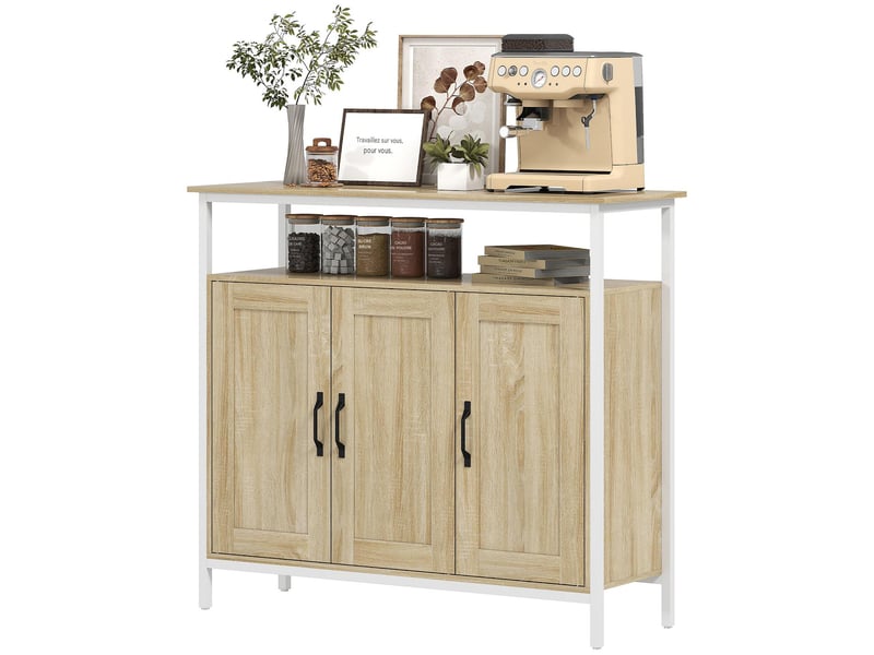  Buffet 3 portes et niche mdf et métal coloris bois naturel 100 x 35 x 88 cm  - Conforama B