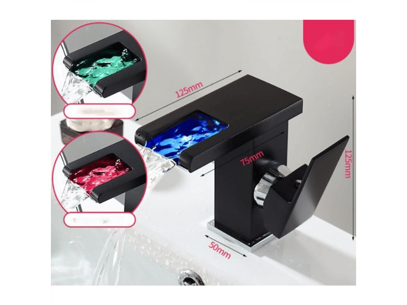  Robinet de salle de bain cascade led, noir  - Conforama C