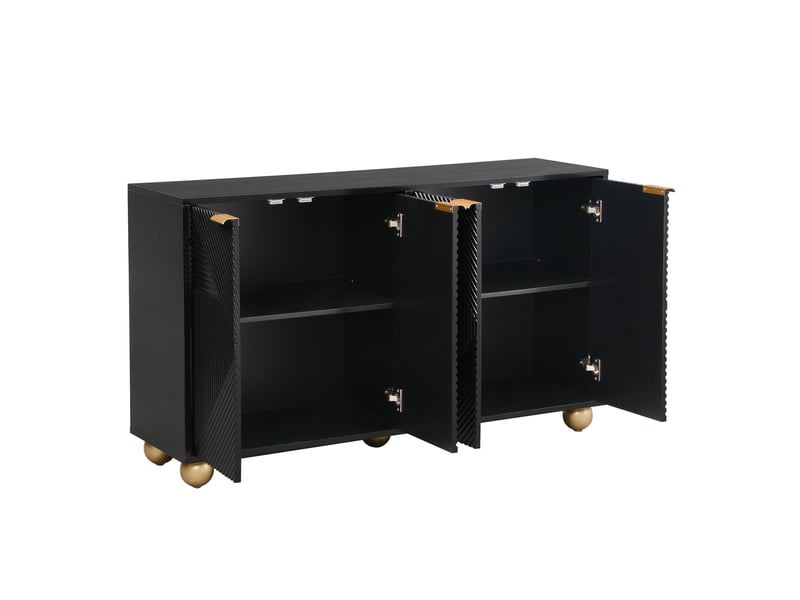  Buffet 120x35x71,5 cm, 4 portes, pieds boule, poignées en métal, style rétro, rangement cuisine et salon, mdf, noir  - Conforama A
