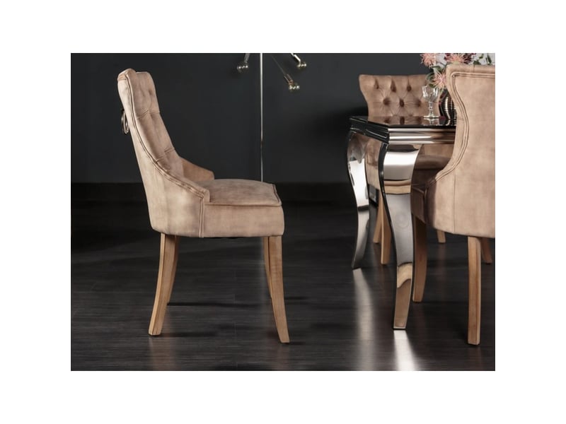  Lot de 2 chaises regina cappuccino en velours capitonné – anneau argenté et pieds en bois clair  - Conforama E