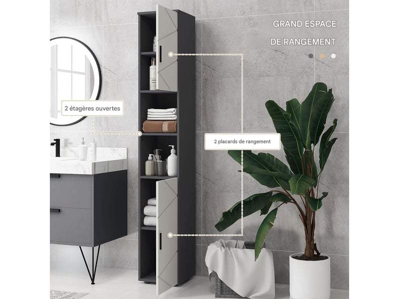  Colonne de salle de bain en panneau de particules gris 30 x 30 x 183 cm  - Conforama D