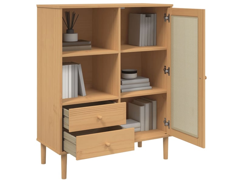  Buffet - bahut - meuble de rangement senja aspect rotin marron 90x40x112cm bois massif de pin  - Conforama D