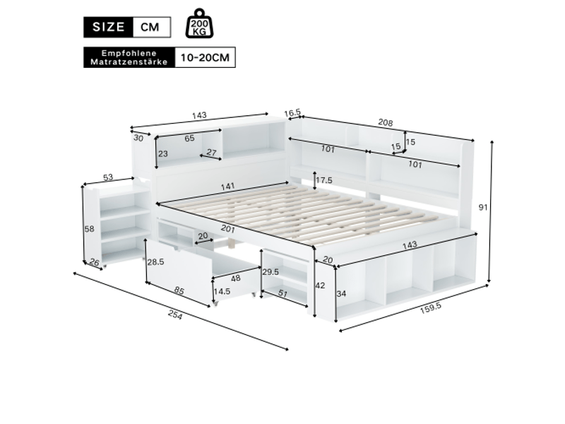  Lit avec rangement 140x200 cm coloris blanc mdf lit enfant blanc - Conforama C