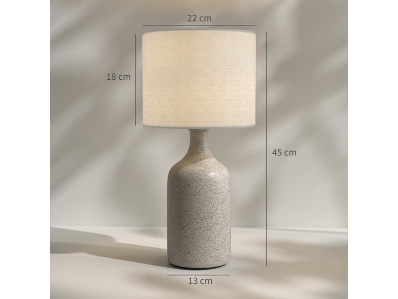  Lampe de table avec pied en céramique et abat-jour en lin, lampe de chevet rétro avec douille e27, blanc et sable  - Conforama E