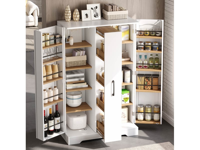  Buffet de cuisine blanche 78 x 35 x 120 cm avec rangement à épices, double porte, coulissant vertical 4 niveaux  - Conforama E