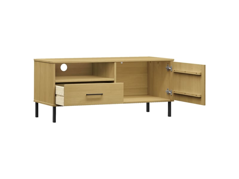  Meuble tv - banc tv - meuble de rangement avec pieds en métal marron bois de pin massif oslo  - Conforama E