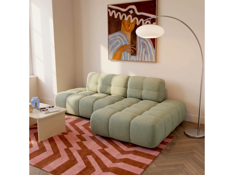  Canapé d'angle droit convertible almera 4 places tissu vert  - Conforama B