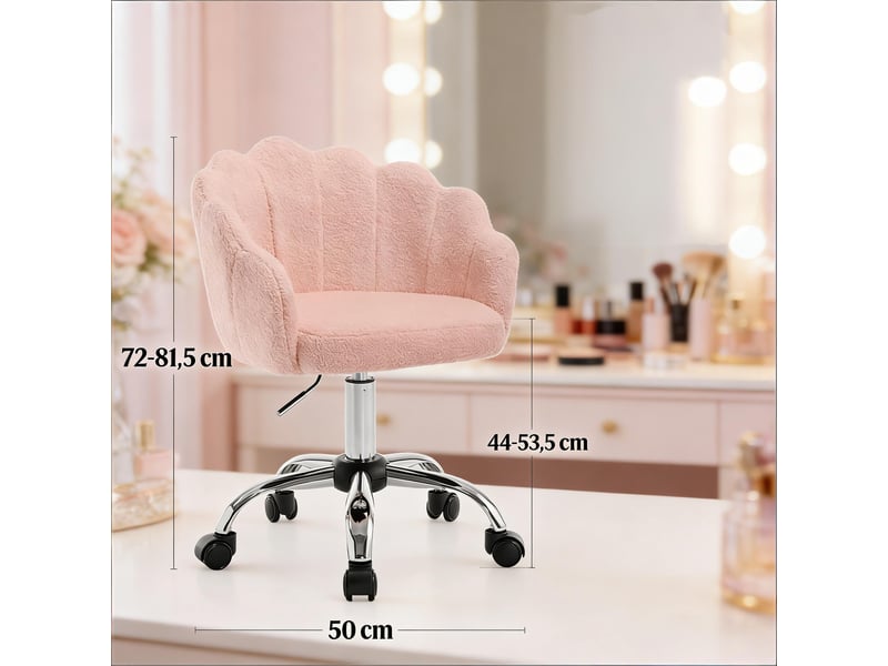  Chaise de bureau fleur,37,5x55x81,5 cm,réglable à roulettes,tissu,rose  - Conforama C