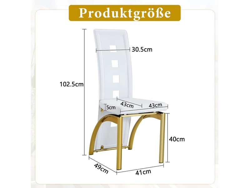  Lot de 6 chaises de salle à manger 43x49x102,5 cm motif ajouré métal polyuréthane blanc et doré  - Conforama E